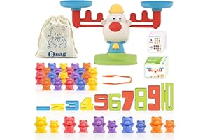 Bmag Balance Math Toys, 3 in 1 Counting Stacking and Balancing Math Learning Game for Kids, STEM Learning Activities Educational Toys with 30 Bears, 10 Numberblocks, 1 Tweezers, 11 Activity Cards
