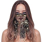 COSICS Belly Dance Face Veil, Women's Belly Dance Tribal Face Veil with Sequins for Halloween Costume Accessory, Party