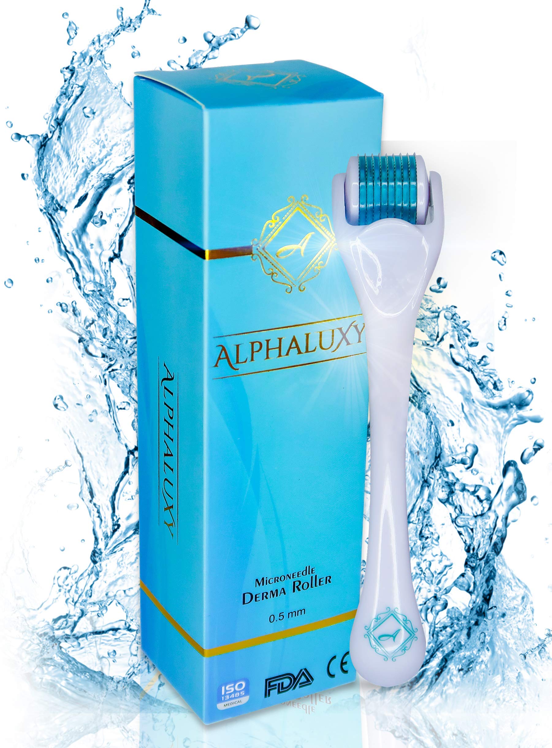 ALPHALUXY Best 0.5mm Derma Roller for Hair & Beard Growth and Acne Scar Treatment | Professional Titanium 540 Needles Microneedle Dermaroller | Extensive Instructions & Free Ebook + Full Warranty