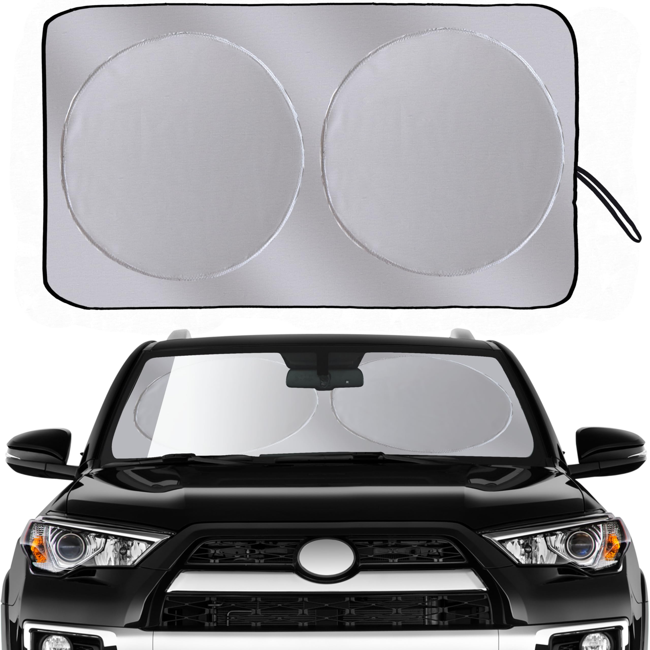 Photo 1 of Sun Shade for Car Windshield Foldable Front Window Sun Visor 240T Reflective Fabric Blocks UV Rays and Sun, Automotive Interior Protection for Cars,Trucks, SUVs|M (63”x31.5”)
