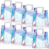 Boao 8 Pcs Reusable Gift Bag, 10 x 11 x 5.5 Inches Clear Large Gift Wrap Tote Bags PVC with Handle for Women Girl Party Birthday Christmas Travel Festival Wedding Shopping (Holographic)