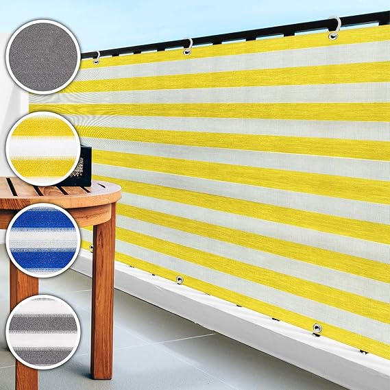 casa pura Balkon Sichtschutz UV-Schutz | 90x500cm | wetterbeständiges und pflegeleichtes HDPE-Spezialgewebe | gelb-weiß gestr