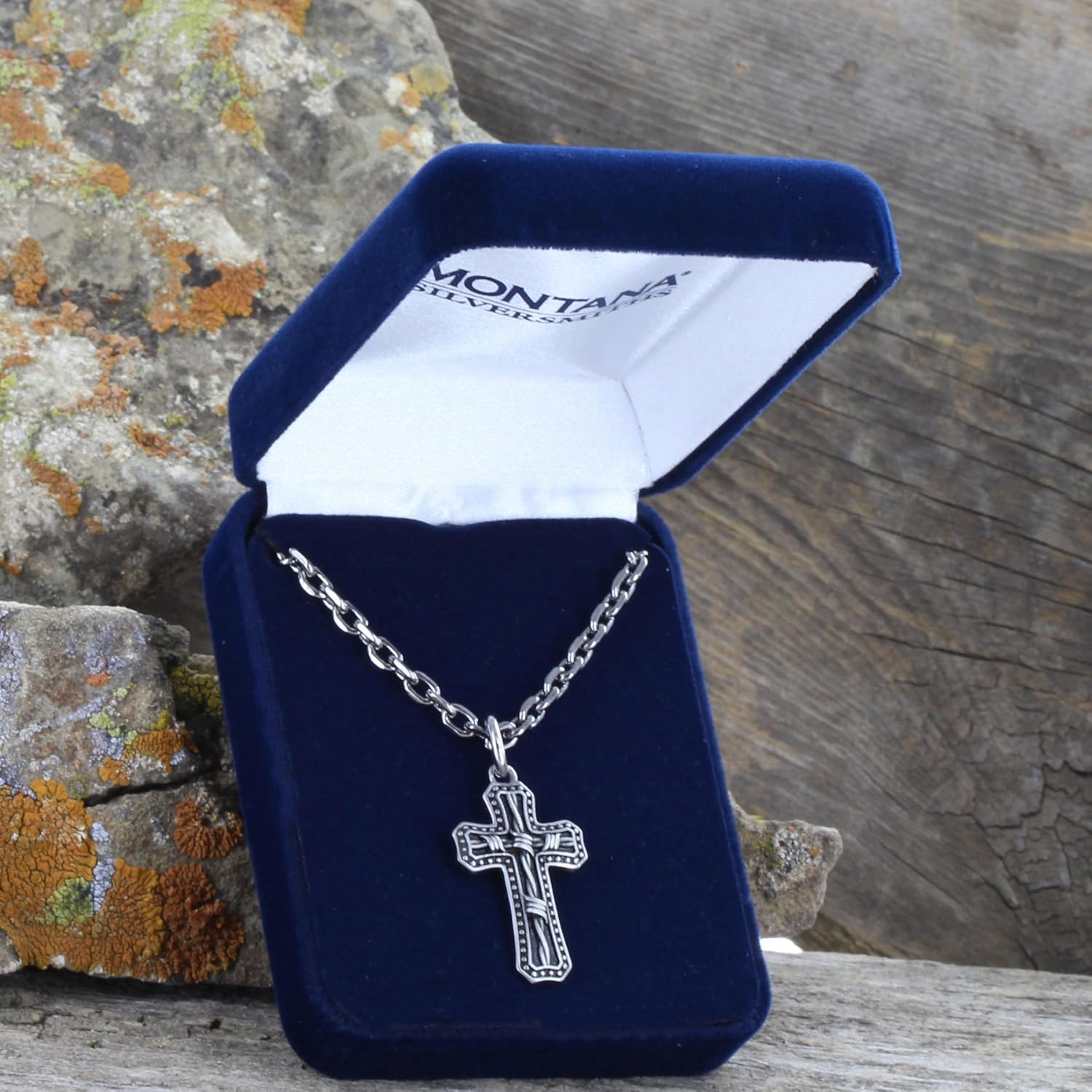 Montana Silversmiths Christian Faith Cross Men's Necklace (Barbed Wire Cross Necklace) | 