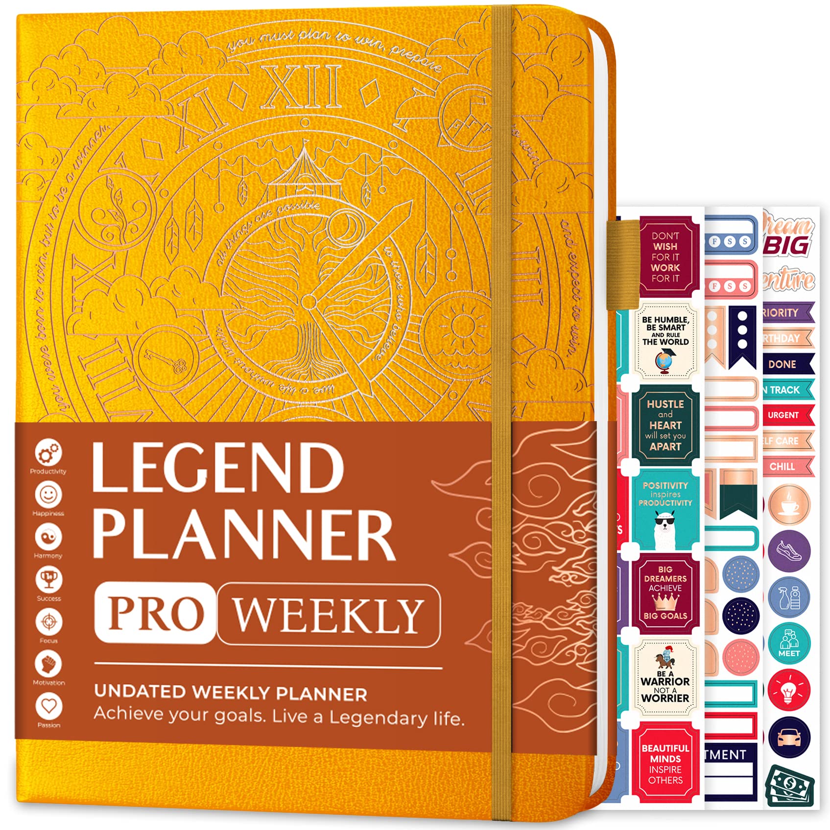 Legend Planner PRO – Undated Weekly & Monthly Life Planner for Goals & Productivity. Time Management Organizer Notebook, 18x25.5cm (Yellow)