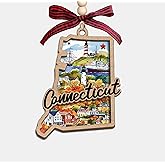 Moonlit93 Connecticut State Christmas Wooden Ornament - 2-Layer Laser-Cut Wooden Keepsake - Rustic Holiday Decor & Ideal Travel Gift for Women Men Family & Friends - Connecticut Locals Gift
