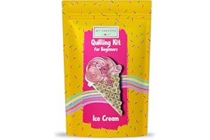 MY CREATIVE CAMP Beginner Icecream Quilling Kit-DIY Paper Quilling Kit for Kids & Adults,Paper Craft Kit,Crafts for Adults,Party Favor,Christmas Stocking Stuffer,1 Project with Instructions & Supplies