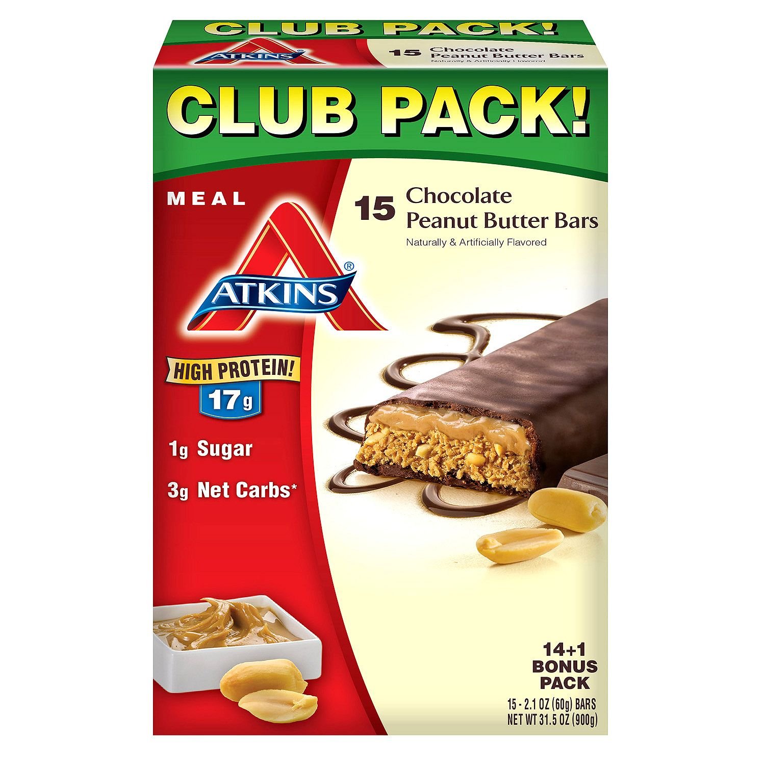 Atkins Advantage Bars, Chocolate Peanut Butter , 2.1Ounce