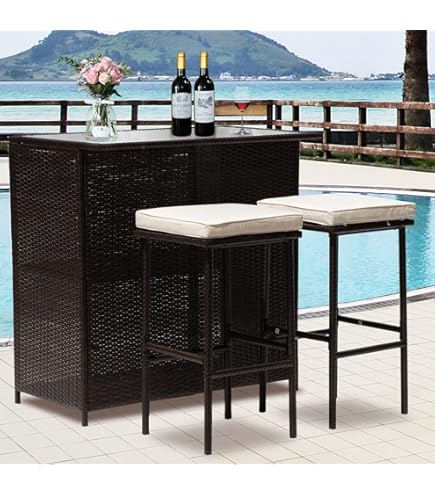 Brown Wicker Piece Rattan Bar Set Tiki Bar For Outside Patio