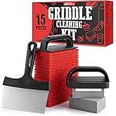 15-Piece Griddle Cleaning Kit, 10 Scouring Pads, 2 Grill Stone Bricks, 1 Indoor Grill Scraper, 2 Handles, Griddle Cleaner Kit for Blackstone & Weber BBQ Flat Top, Griddle Cleaning Accessories
