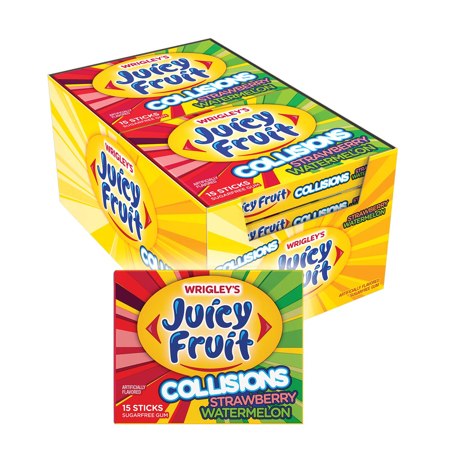 Juicy Fruit Starburst Strawberry Sugarfree Gum, 15 piece,10 Count