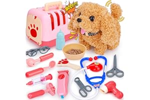 Tsomtto Interactive Dog Toy Walking Barking Veterinarian Playset for Kids Puppy Stuffed Animal with Carrier & Accessories Pretend Play Toys Vet Kit Electronic Pets 3 4 5 6 Year Old Girl