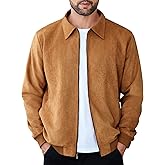 COOFANDY Men's Casual Suede Bomber Jacket Lightweight Full Zip Up Jackets Vintage Faux Leather Jacket