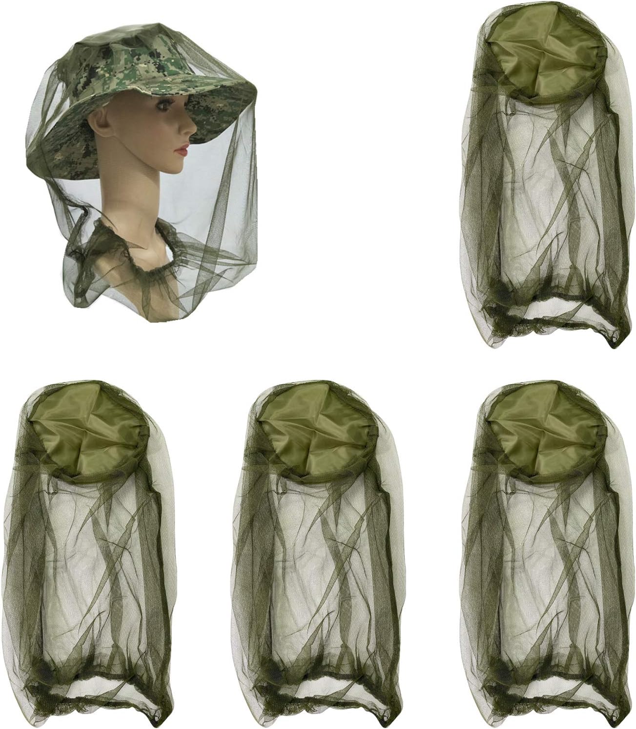 4Pcs Mosquito Head Net Anti Insect Midge Net Head Cover, Head Net Mesh for Outdoor Hiking Camping Fishing Green