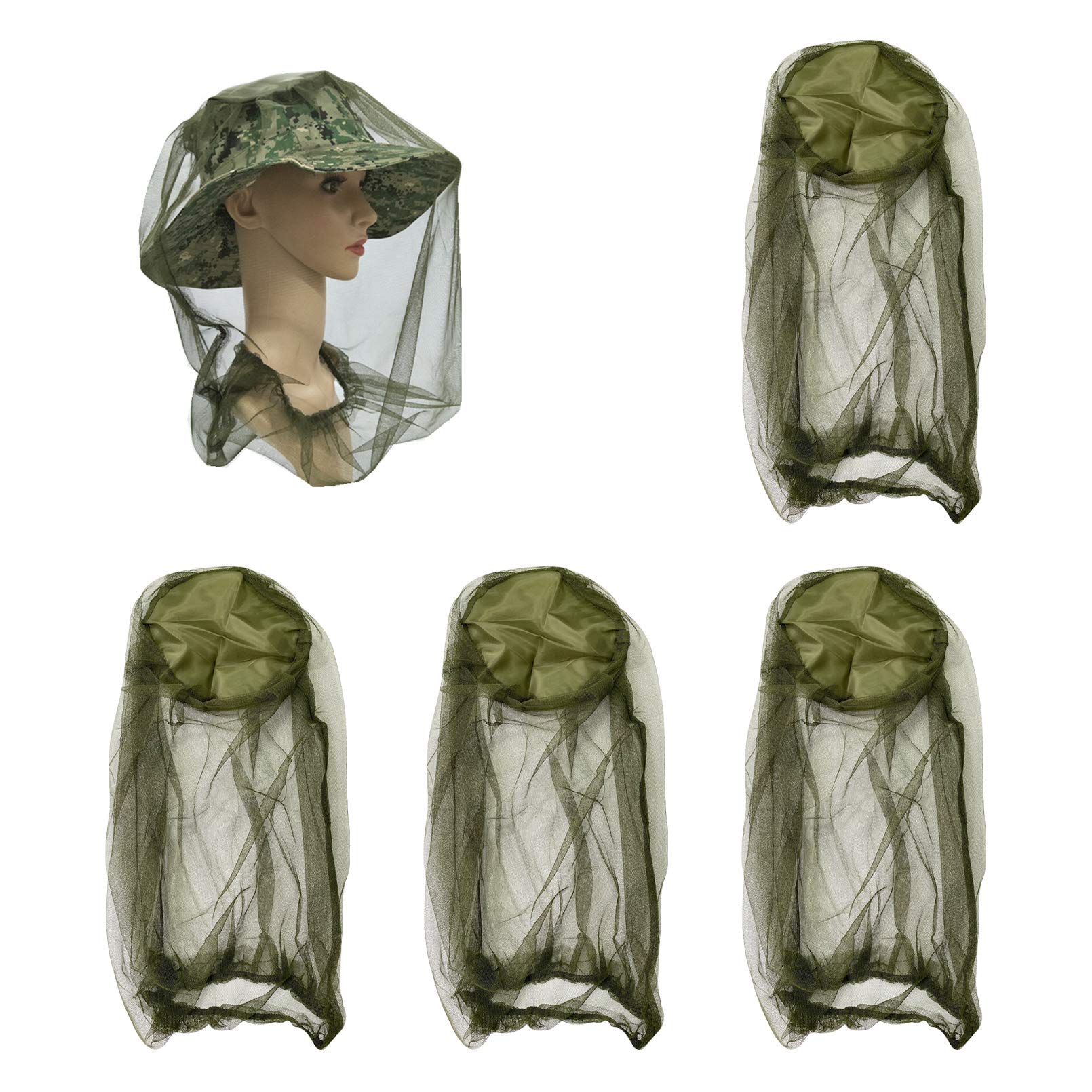 4Pcs Mosquito Head Net Anti Insect Midge Net Head Cover, Head Net Mesh for Outdoor Hiking Camping Fishing, Green