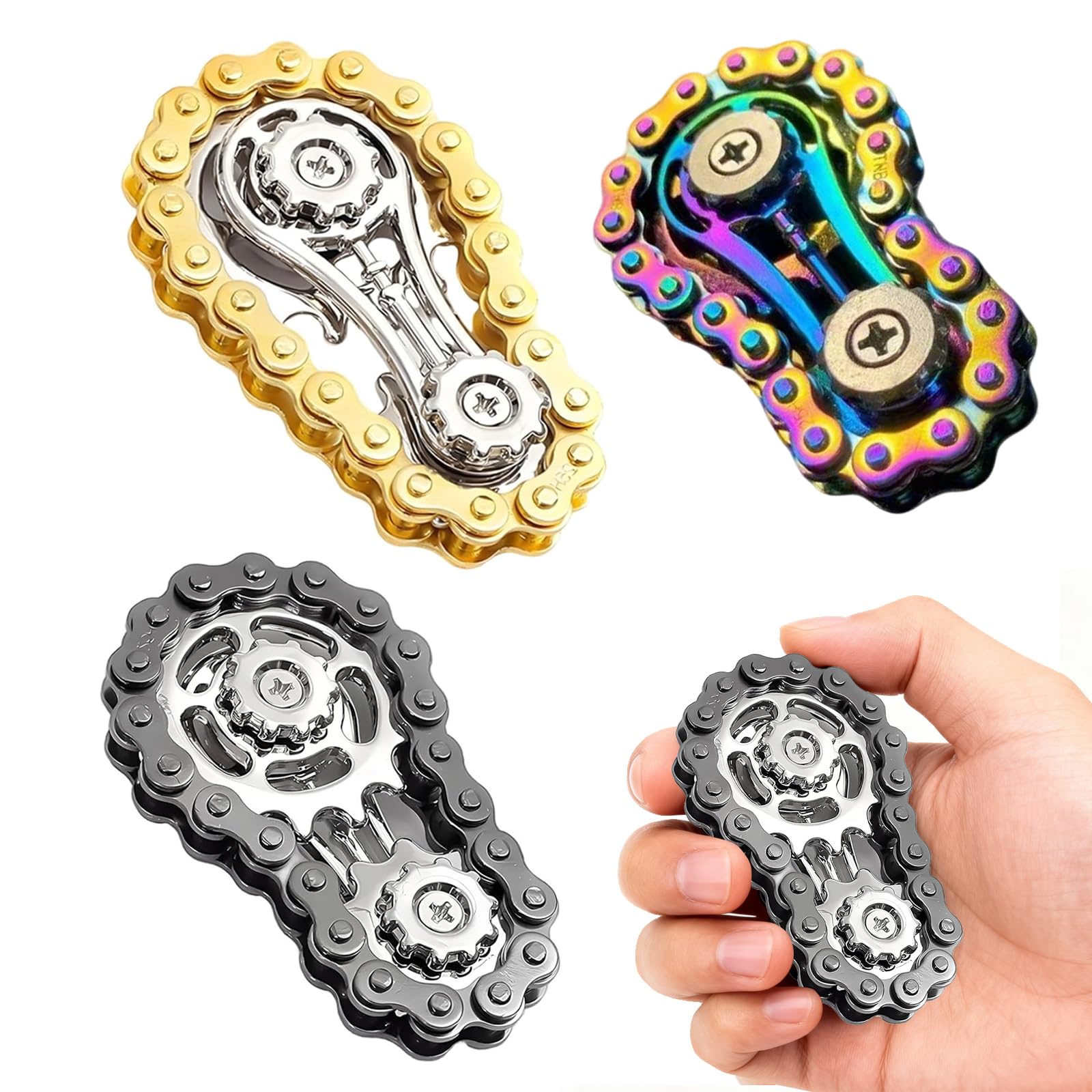 3Pcs Bike Chain Fidget Toy,Single Finger Smooth Fast Bearings Bike Chain Gears Anxiety Relief,Bike Chain Fidget, For Adults And Kids, Apply To Stress Relief And Fun At Work,Metal And Durable