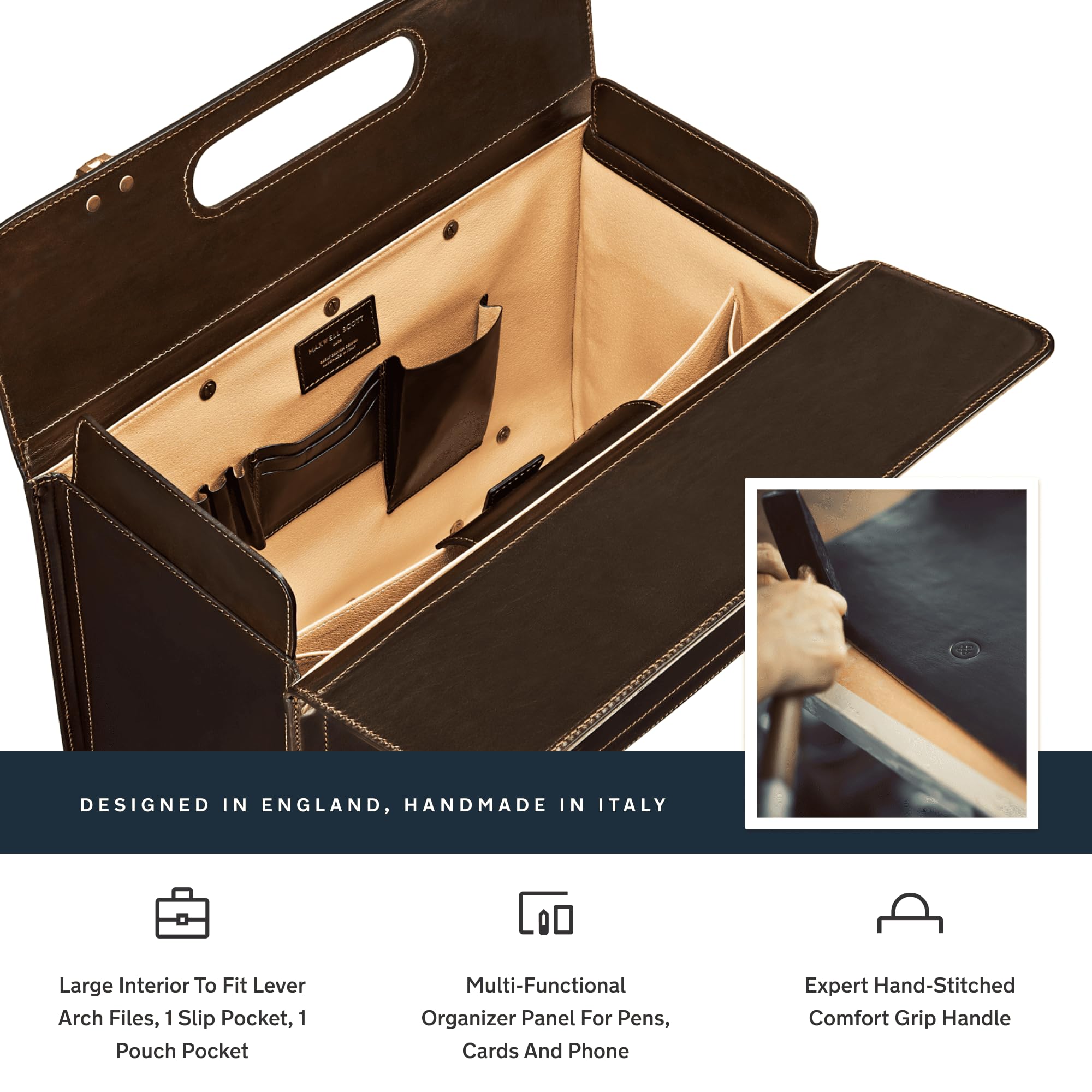 Maxwell Scott Bags Maxwell Scott - Mens Luxury Leather Rolling Wheeled Pilot Briefcase/Catalog Case and Barrel Lock - The VareseW Dark Brown