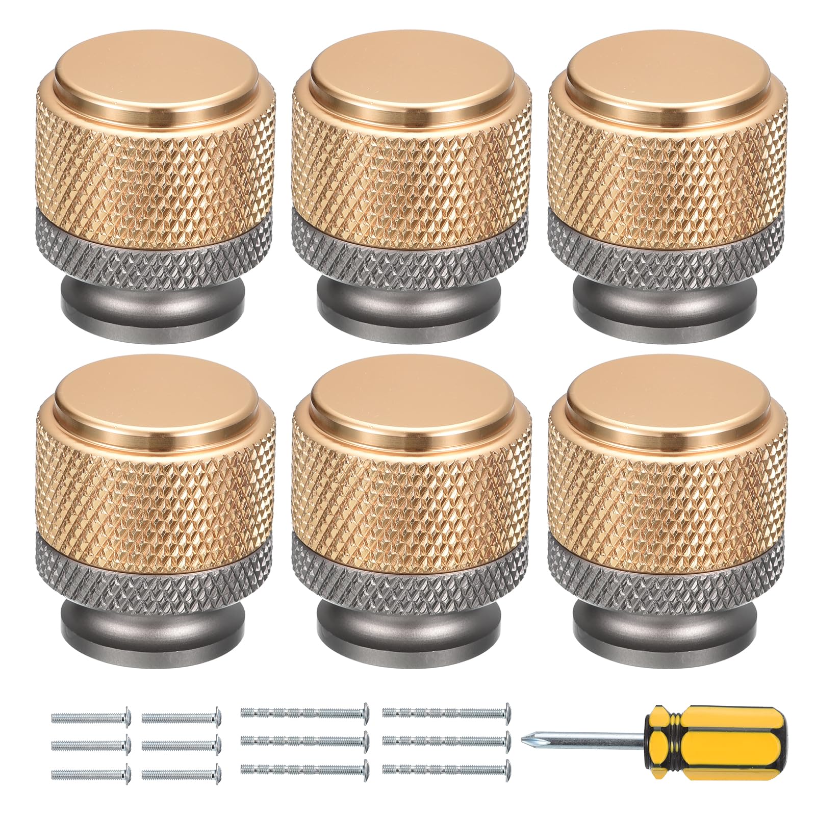 Uxcell Cabinet Knobs 6-Pack, Round Drawer Knobs Aluminum Cabinet Door Knobs for Cabinet Handles Cupboard Dresser Drawer Pull Oxidation Finish Grey
