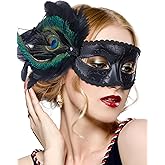 Zinniday Halloween Masquerade Masks for Women - 2026 Peacock Feather Mask for Men Couples, 1920s Venetian Eyemask for Party
