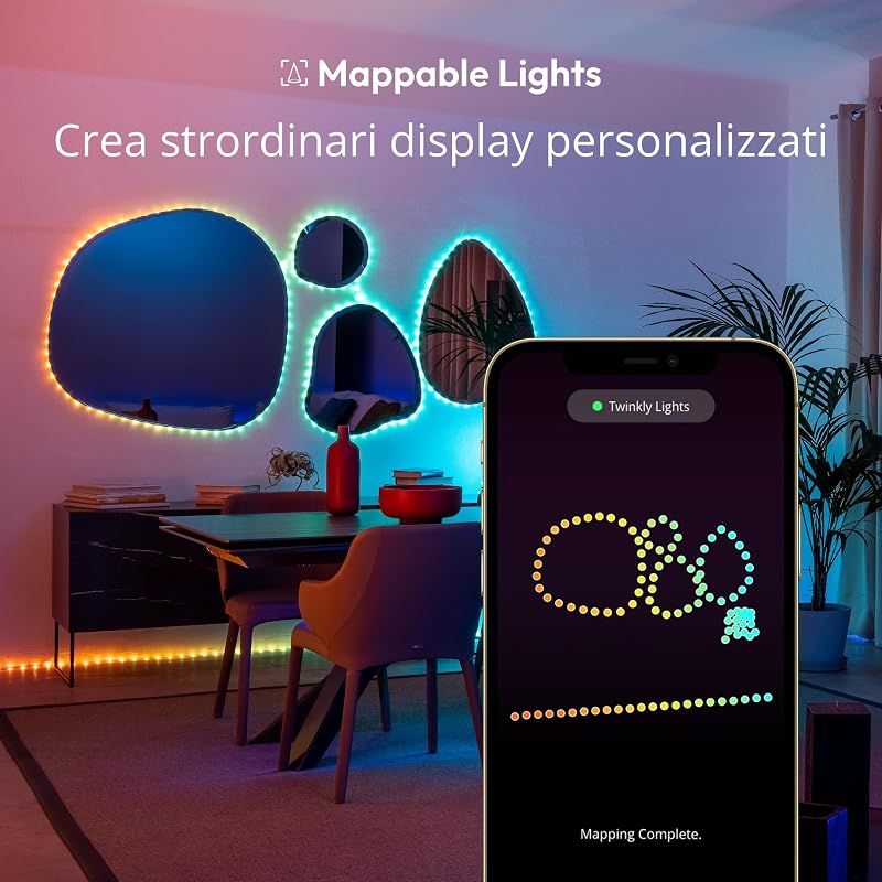 Dots 10m, Striscia LED Multicolore per Esterno e Interno, Striscia LED RGB Flessibile, Compatibile con Alexa e Google Home, IP44, 16M+ Colori, Controllato da App, Filo Nero, 200 LED