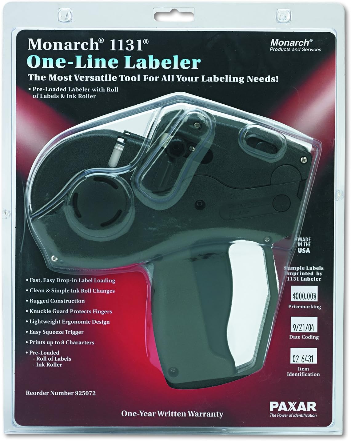 Monarch 925072 Pricemarker, Model 1131, 1 Line, 8 Characters/Line, 7/16 x 7/8 Inches, Label Size, Black : Tag Attacher Gun Fasteners : Office Products