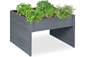 Relaxdays Robotic Lawnmower Garage, Wood, H x W x D: 52.5 x 79 x 74 cm, Plant Box, Lawn Mower Shelter, Robot Garage, Grey