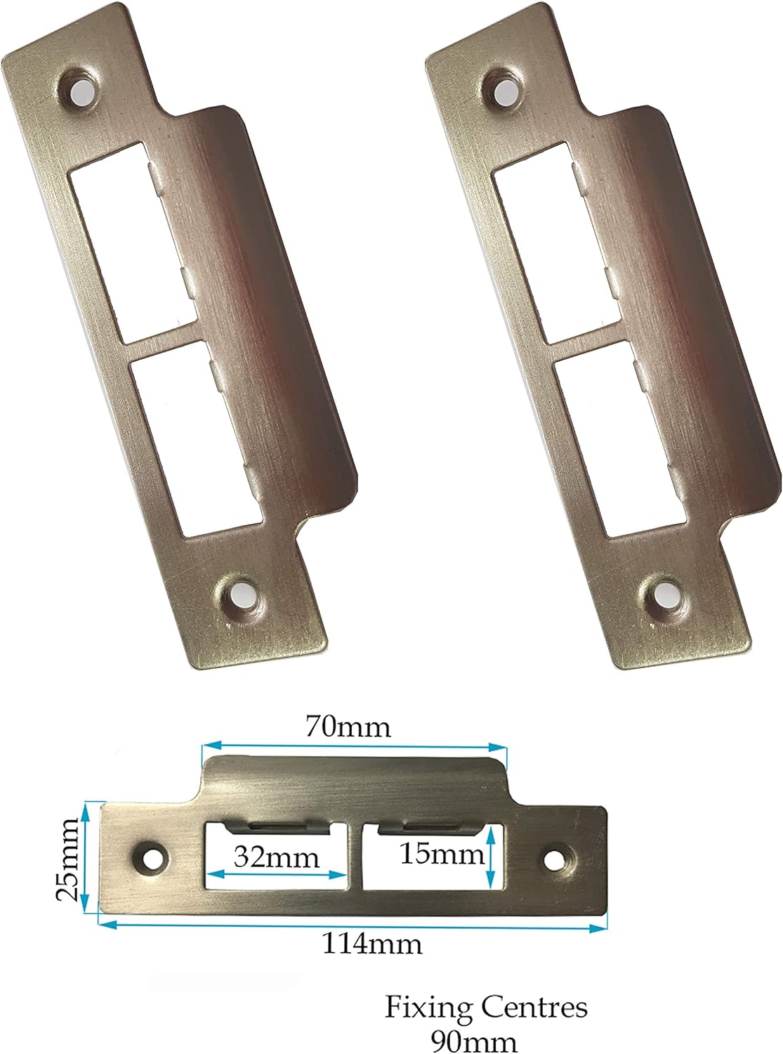 Satin Stainless Steel Strike Plate for Door Frames Plated Finish 114mm Long Square Edge, Satin Stainless Steel Square - Image 3
