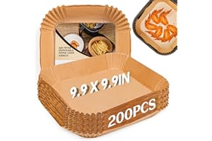 Disposable Air Fryer Liners, 200-Pack 9-Inch Square Parchment Paper - Non-Stick & Grease-Proof for 5-7 QT Air Fryer Baskets, 