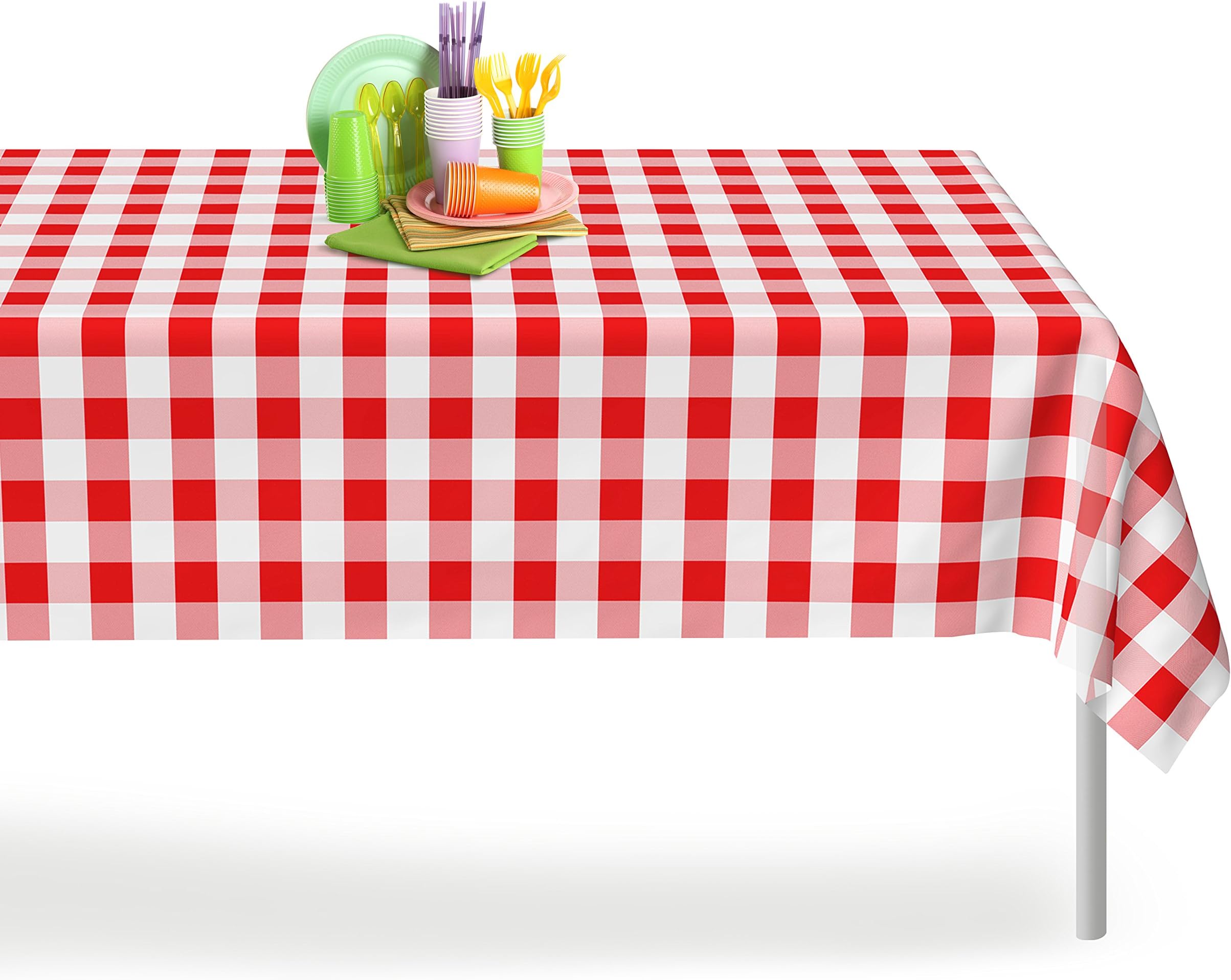 Red Gingham Checkered 1 Pack Premium Disposable Plastic Picnic Tablecloth 54 Inch. x 108 Inch. Rectangle Table Cover by Grandipity