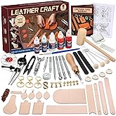 CBHGFEA Leather Crafting Kit, Leather Working Tools Supplies Tooling Kit | Leather Kit for Beginners Stamping Dyeing Carving Sewing with Video Tutorials for Earrings Wallet Keychain Wristband Bookmark
