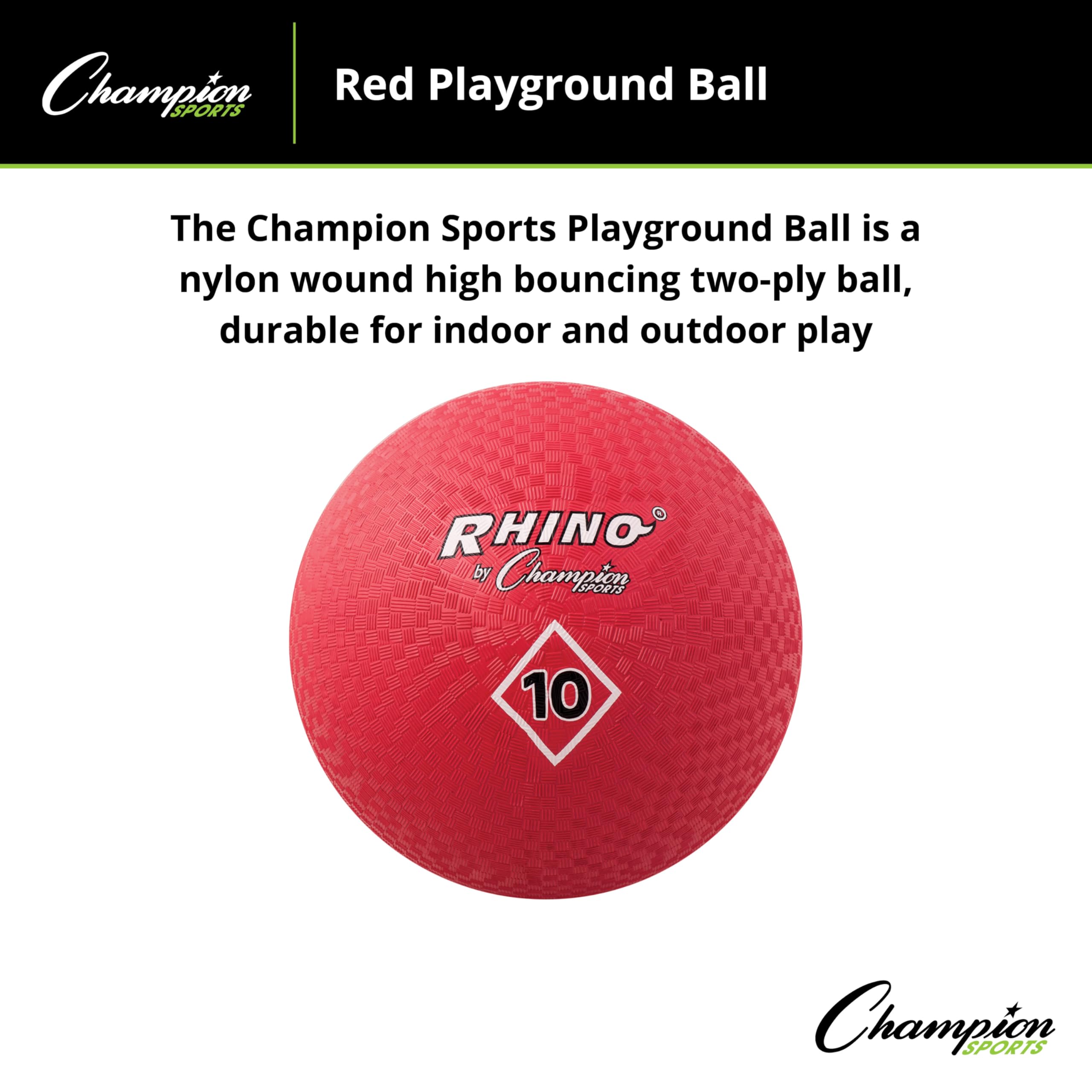 Champion Sports Playground Ball – High-Bounce 2-Ply Construction, Durable Red Ball for Throwing, Catching & Kicking - Multiple Sizes (5