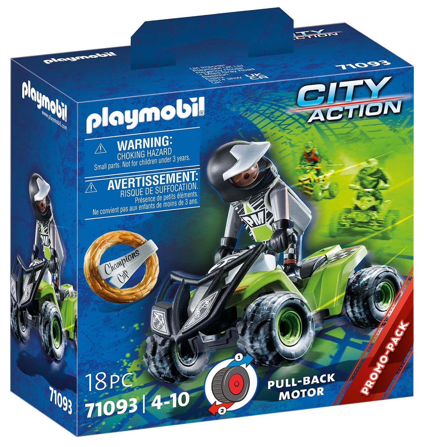 PLAYMOBIL City Action 71093 Racing Quad with Pullback Motor, Toy for Children Ages 4+