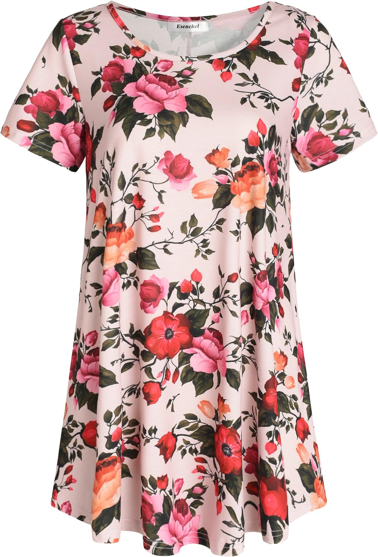 Esenchel Women's Short Sleeves Patterned Tunic Top