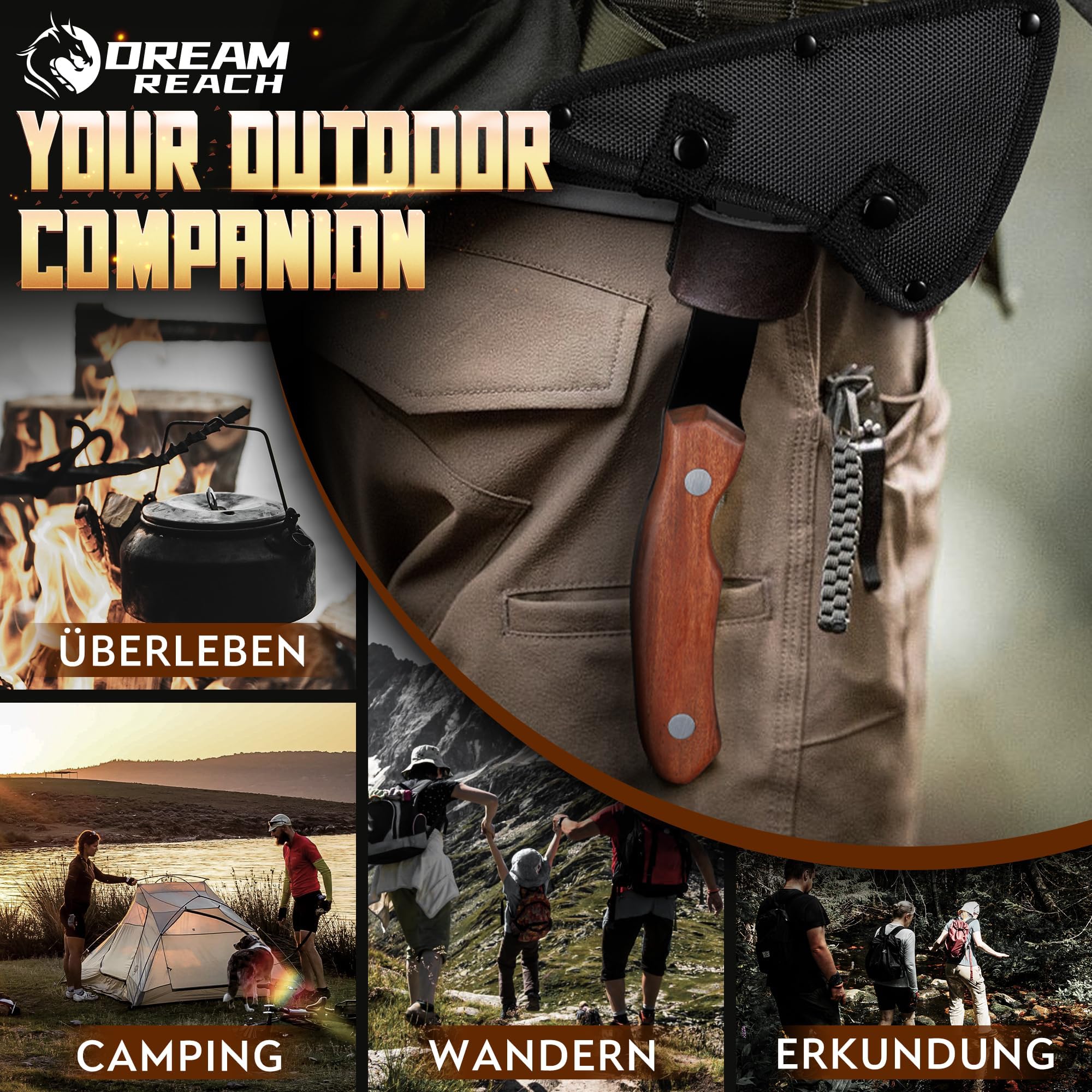 Dream Reach 3PCS Axt Beil Set Outdoor Survival Camping Wikinger Axt für Garten Männer Geschenke 8
