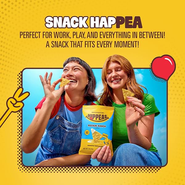 HIPPEAS CHICKPEA TORTILLA CHIPS, ROCKIN’ RANCH GLUTEN FREE SNACKS, DAIRY FREE, VEGAN, 1OZ, 3G PROTEIN, 3G FIBER, CRUNCHY, NUTRITIOUS, PLANT PROTEIN SNACK, NON-GMO, KOSHER