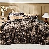 Lotus Karen Faux Fur King Comforter Set – Tie-Dye Dark Gray Fluffy Comforter King Size, Big Bubble Faux Rabbit Fur Bedding Comforter Sets, Cozy Fuzzy Bed Set 3 Pieces, 1 Comforter and 2 Pillowcases