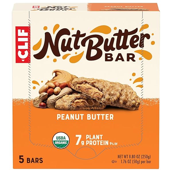 CLIF NUT BUTTER BAR – PEANUT BUTTER – FILLED ENERGY BARS – NON-GMO – USDA ORGANIC – PLANT-BASED – LOW GLYCEMIC – 1.76 OZ. (5 PACK)