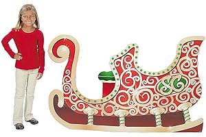 Fun Express Cardboard Santa Sleigh Stand Up Christmas Decorations - Life Size 5 Feet Long Photo Booth Props for Indoor Holiday Party Supplies | Giant Christmas Decor for Home Photography