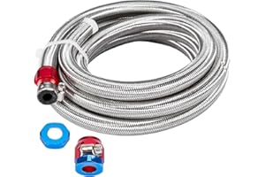 CarBole 10FT Stainless Steel Braided Fuel Line, 3/8" I.D. Diesel Hose Swap EFI PTFE with Fittings for Automotive Fuels Lubricants Coolants