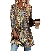 OFEEFAN 3/4 Length Sleeve Womens Tops Dressy Casual Plus Size Tunics to Wear with Leggings