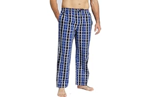 Jveyvth Mens Pajama Pants 100% Cotton Plaid Sleep & Lounge Pants, PJ Bottoms with Pockets and Button Fly