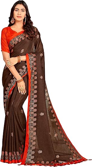 Buy RIWAAYAT TRENDS Women's Khadi Linen Saree With Unstitched Blouse Piece (RT_SRPlsh7_97_Dark 
