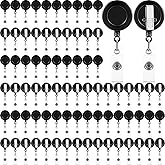 Fulmoon 100 Pcs Translucent Retractable Badge Reels Round ID Badge Holders Nursing Name Reels with Swivel Alligator Clip and Vinyl Card Strap for Nurses Volunteer Students Teachers(Black)
