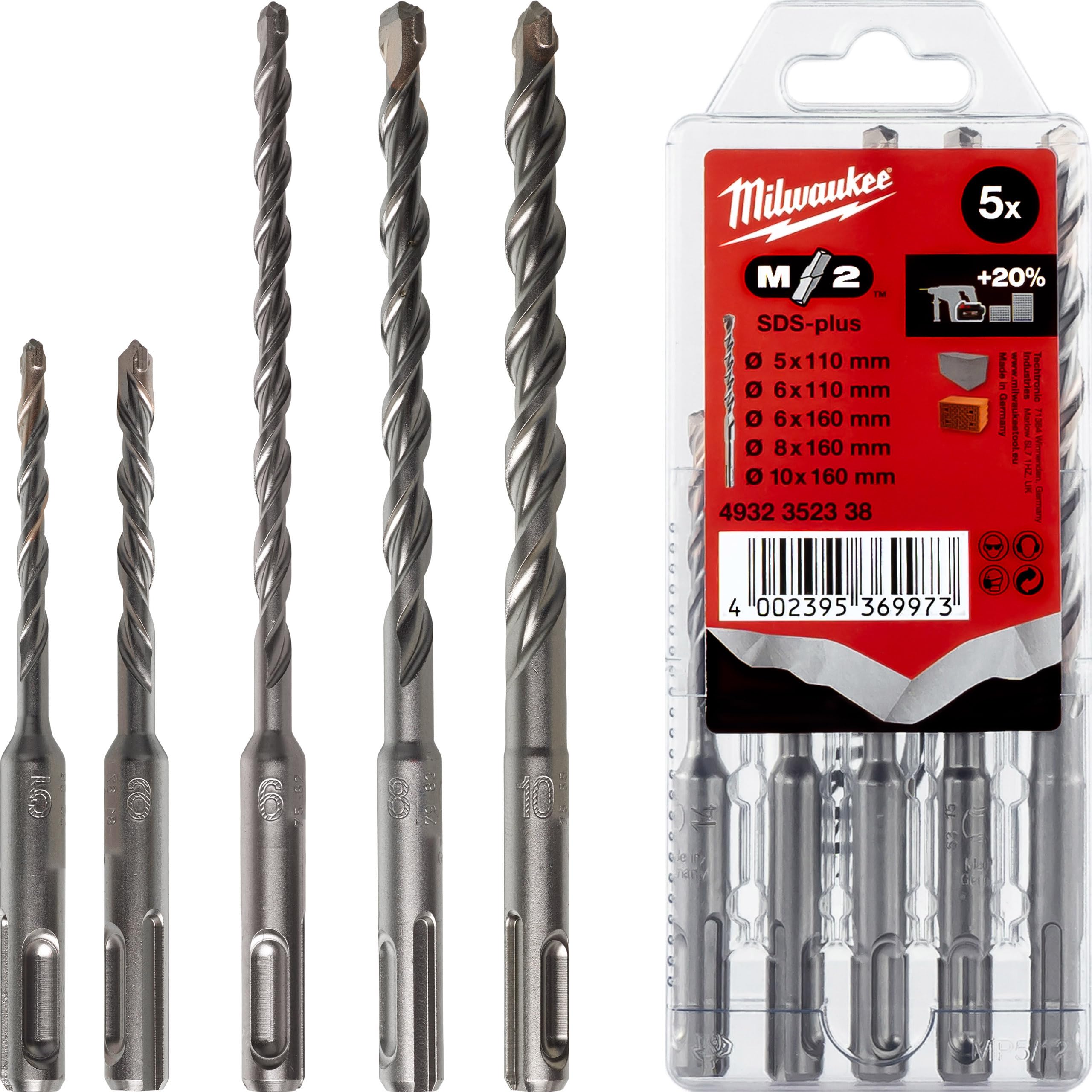Milwaukee Hammer Drill Bit SDS-Plus L = 110/160 mm, Type 2, Cassette 5-Piece