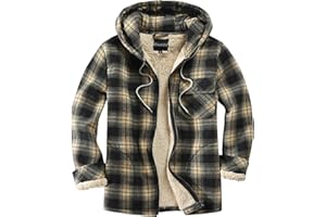 Elesuit Men's Full Zip Fleece Flannel Jackets Shirt Plaid Cotton Hoodies Soft Warm Coat for Men with Hood