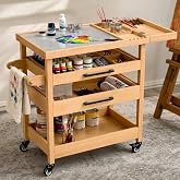 GDLF Solid Beech Wood Art Cart, Artist Taboret with Tempered Glass Palette | 2 drawers,2 rinse cups, brush rest, adjustable dividers, towel bar and locking casters keep studio supplies organized