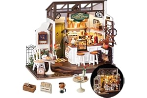 WOWOOD DIY Miniature House Kit Flavory Coffee Shop, Tiny House Kit for Adults to Build, Mini House Making Kit with Furnitures, Halloween/Christmas Decorations/Gifts for Family and Friends (NO.17 Café)