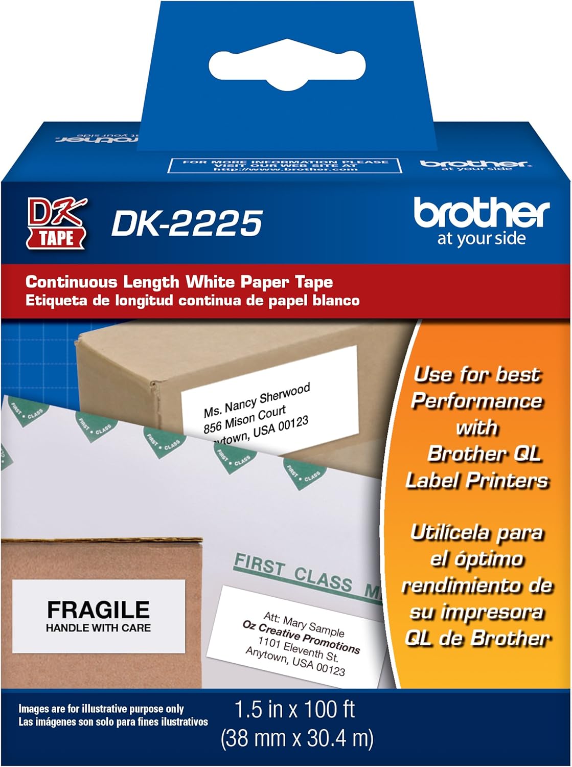 Brother Printer Continuous Length White Paper Tape (DK2225) : Office Products