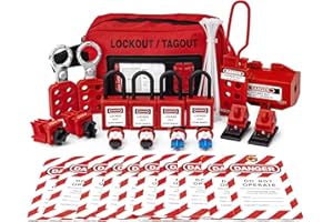 BOZZYS Portable Lockout Tagout Kit - 27 Pack OSHA Compliant | Red Loto Locks to Prevent Accidental Startup | for Breaker Lock Out Tag Out Kits Electrical