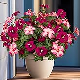 Brlita 19 Inch Artificial Flowers for Outdoor Indoor Garden Home Decoration,Faux Flower for Home Office Garden Patio Balcony 4 Bundles (Rose red Pink)