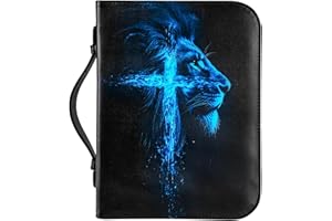 WUDUTOP Bible Cover, Bible Carrying Book Case for Men Women,Protective Church Organizer Holder Bag with with Handle and Zippered Pocket, Christian Gift for Girls Boy and Men (Blue Lion, L)
